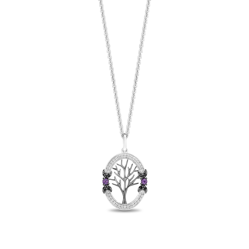 Disney Treasures Hocus Pocus Amethyst and 0.14 CT. T.W. Diamond Oval Frame Tree Pendant in Sterling Silver - 19”