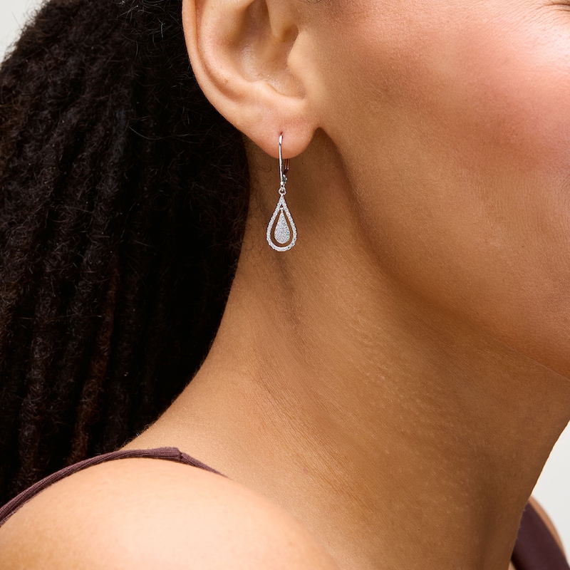 Main Image 2 of 0.23 CT. T.W. Pear-Shaped Multi-Diamond Frame Teardrop Earrings in Sterling Silver