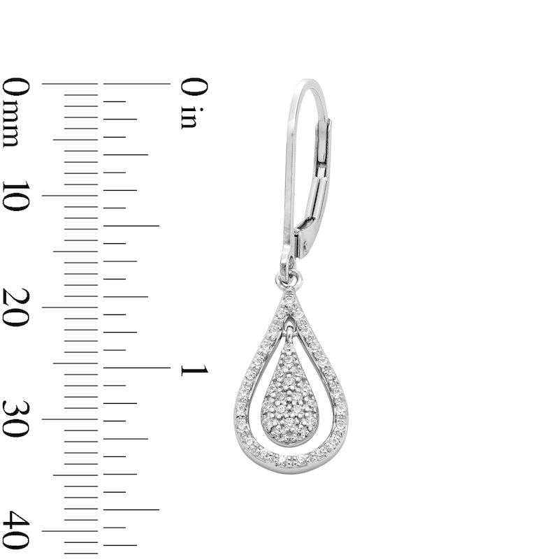 Main Image 3 of 0.23 CT. T.W. Pear-Shaped Multi-Diamond Frame Teardrop Earrings in Sterling Silver