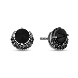 Disney Treasures Hocus Pocus Onyx and 0.18 CT. T.W. Black Diamond Crescent Moon Stud Earrings in Black Sterling Silver