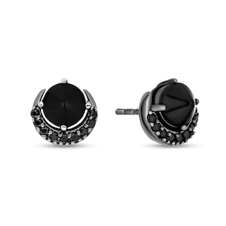 Disney Treasures Hocus Pocus Onyx and 0.18 CT. T.W. Black Diamond Crescent Moon Stud Earrings in Black Sterling Silver