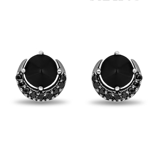 Disney Treasures Hocus Pocus Onyx and 0.18 CT. T.W. Black Diamond Crescent Moon Stud Earrings in Black Sterling Silver