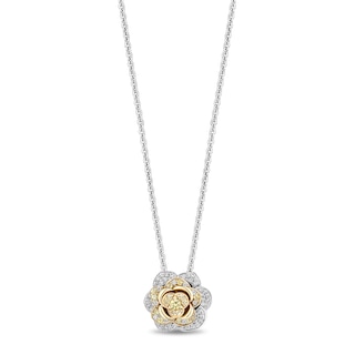 Enchanted Disney Belle Yellow Sapphire and 0.23 CT. T.W. Diamond Rose Necklace in Sterling Silver and 10K Gold - 19”