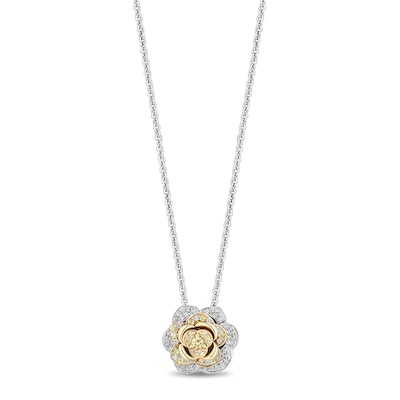 Enchanted Disney Belle Yellow Sapphire and 0.23 CT. T.W. Diamond Rose Necklace in Sterling Silver and 10K Gold - 19”