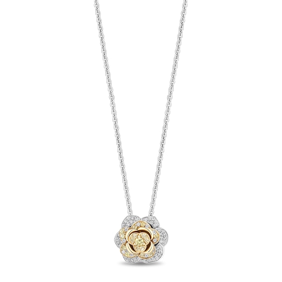 Enchanted Disney Belle Yellow Sapphire and 0.23 CT. T.W. Diamond Rose Necklace in Sterling Silver and 10K Gold - 19”