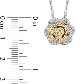 Enchanted Disney Belle Yellow Sapphire and 0.23 CT. T.W. Diamond Rose Necklace in Sterling Silver and 10K Gold - 19”