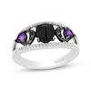 Disney Treasures Hocus Pocus Onyx and Amethyst with Diamond Crescent Moon Open Shank Ring in Sterling Silver