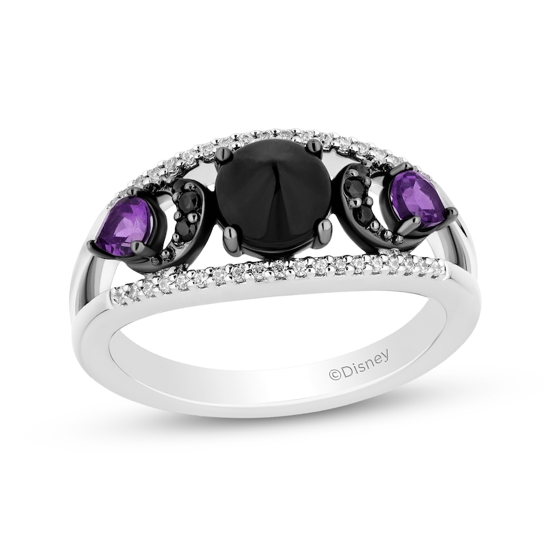 Main Image 1 of Disney Treasures Hocus Pocus Onyx and Amethyst with Diamond Crescent Moon Open Shank Ring in Sterling Silver