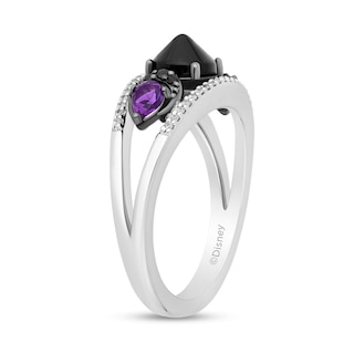 Disney Treasures Hocus Pocus Onyx and Amethyst with Diamond Crescent Moon Open Shank Ring in Sterling Silver