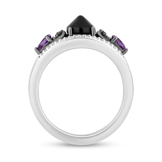 Disney Treasures Hocus Pocus Onyx and Amethyst with Diamond Crescent Moon Open Shank Ring in Sterling Silver