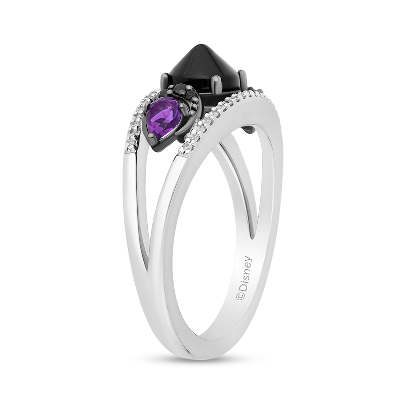 Disney Treasures Hocus Pocus Onyx and Amethyst with Diamond Crescent Moon Open Shank Ring in Sterling Silver