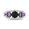 Disney Treasures Hocus Pocus Onyx and Amethyst with Diamond Crescent Moon Open Shank Ring in Sterling Silver