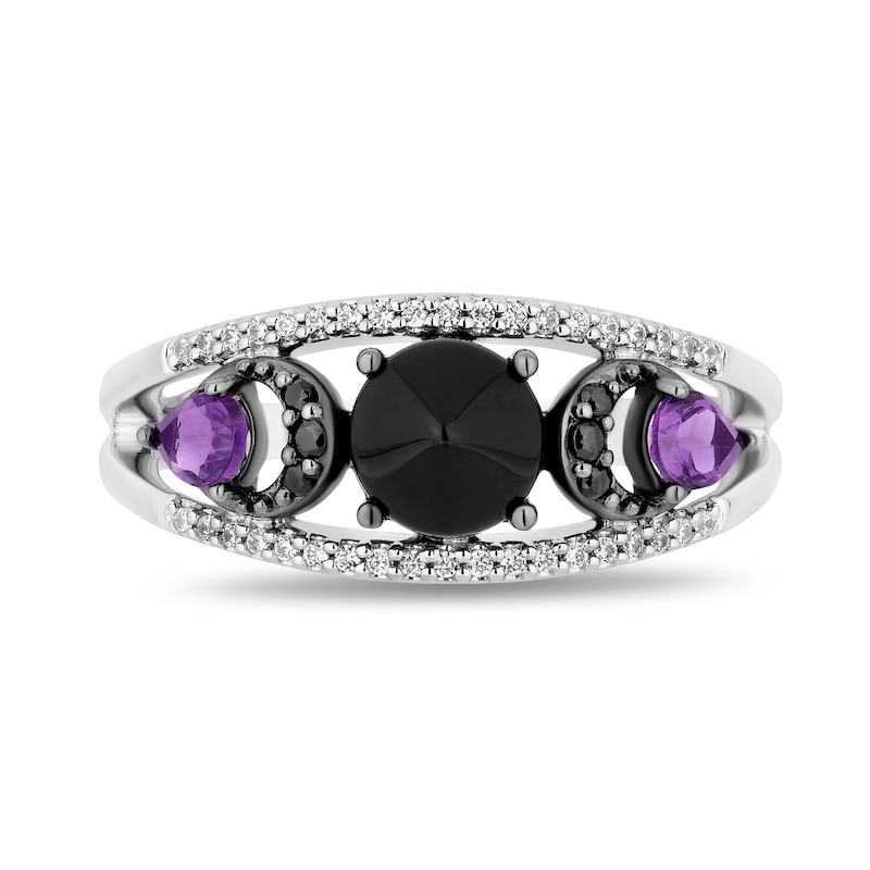 Main Image 4 of Disney Treasures Hocus Pocus Onyx and Amethyst with Diamond Crescent Moon Open Shank Ring in Sterling Silver