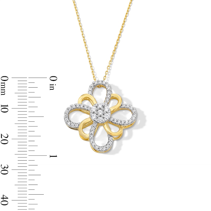 Main Image 4 of 0.50 CT. T.W. Multi-Diamond Flower Pendant in Sterling Silver with 10K Gold Plate