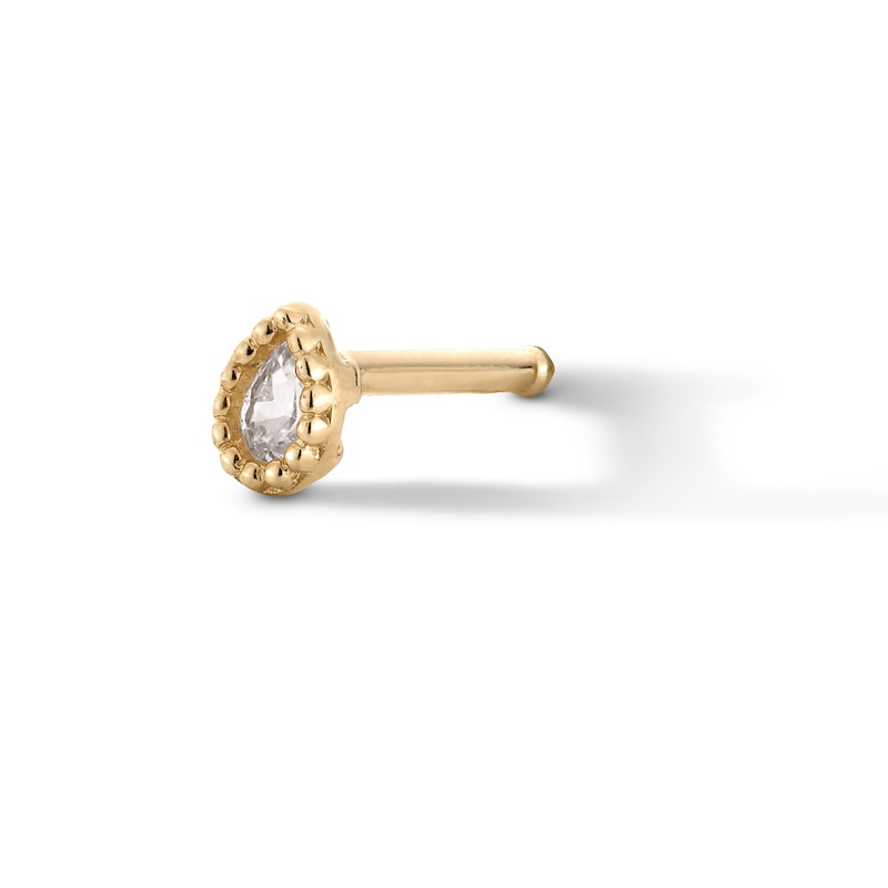 Main Image 1 of Pear-Shaped Cubic Zirconia Beaded Frame Nose Stud in Semi-Solid 14K Gold - 20G