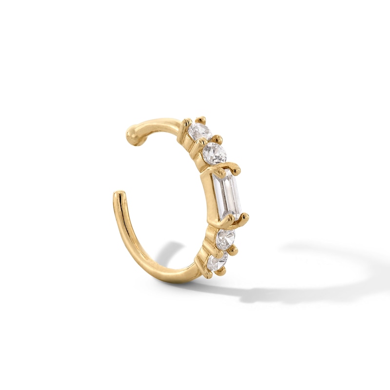 Main Image 1 of Baguette and Round Cubic Zirconia Nose Hoop in Solid 14K Gold - 20G