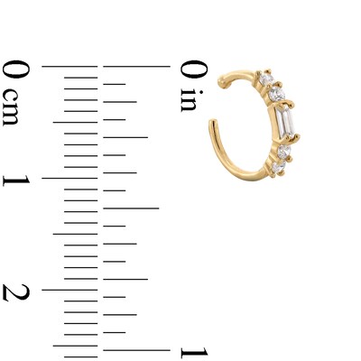 Baguette and Round Cubic Zirconia Nose Hoop in Solid 14K Gold - 20G