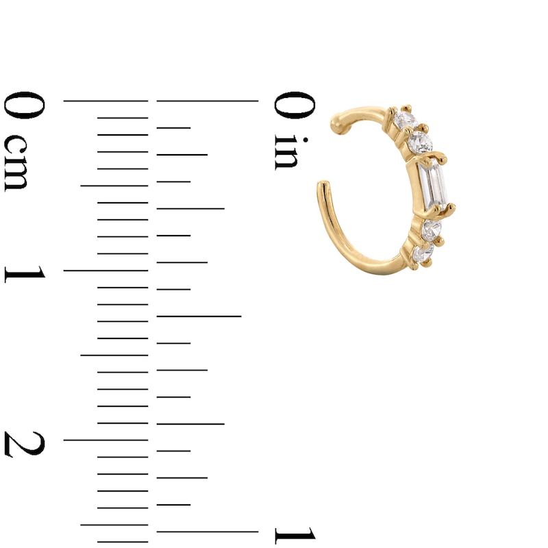 Baguette and Round Cubic Zirconia Nose Hoop in Solid 14K Gold - 20G