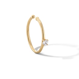 Cubic Zirconia Solitaire Nose Hoop in Solid 14K Gold - 20G