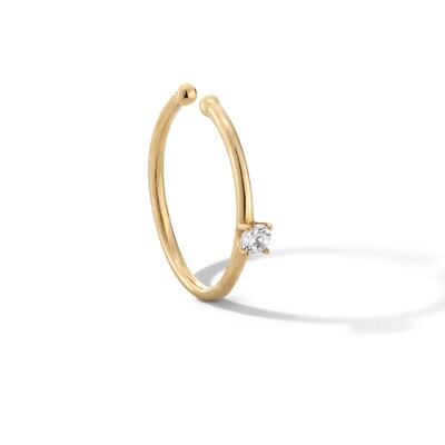 Cubic Zirconia Solitaire Nose Hoop in Solid 14K Gold - 20G