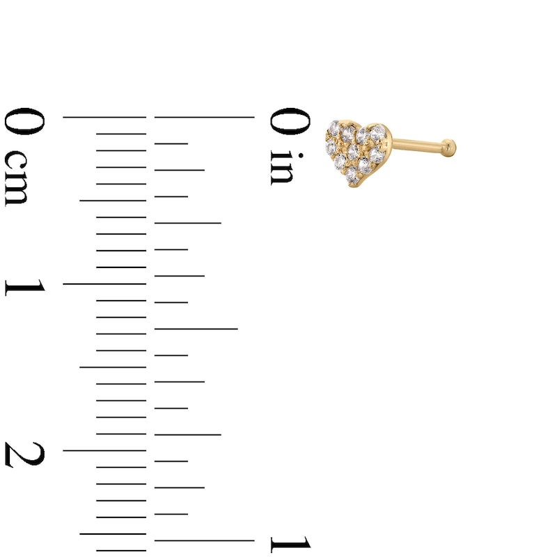 Main Image 2 of Cubic Zirconia Heart Nose Stud in Solid 14K Gold - 22G