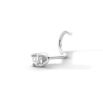 0.05 CT. Diamond Solitaire Nose Stud in Solid 14K White Gold (I/I2) - 22G