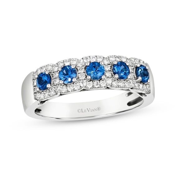 Le Vian® Blueberry Sapphire™ and 0.27 CT. T.W. Vanilla Diamond® Cushion Frame Band in Platinum