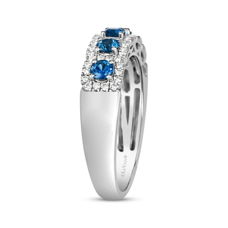 Main Image 2 of Le Vian® Blueberry Sapphire™ and 0.27 CT. T.W. Vanilla Diamond® Cushion Frame Band in Platinum