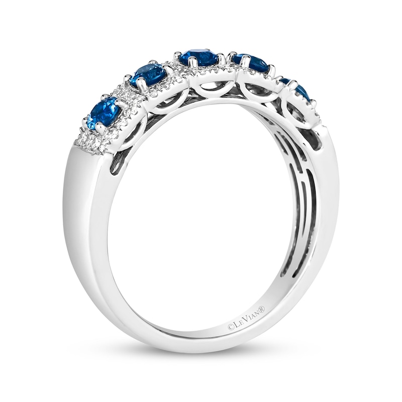 Main Image 3 of Le Vian® Blueberry Sapphire™ and 0.27 CT. T.W. Vanilla Diamond® Cushion Frame Band in Platinum