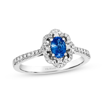 Le Vian® Oval Blueberry Sapphire™ and 0.25 CT. T.W. Vanilla Diamond® Flower Frame Ring in Platinum