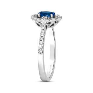 Le Vian® Oval Blueberry Sapphire™ and 0.25 CT. T.W. Vanilla Diamond® Flower Frame Ring in Platinum