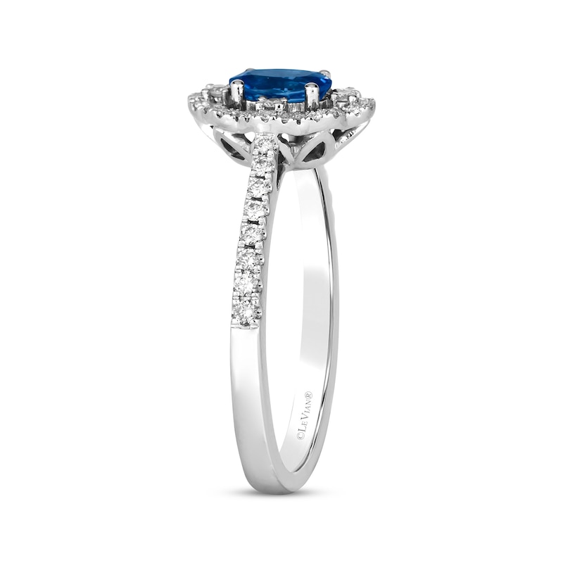 Main Image 2 of Le Vian® Oval Blueberry Sapphire™ and 0.25 CT. T.W. Vanilla Diamond® Flower Frame Ring in Platinum