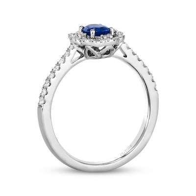 Le Vian® Oval Blueberry Sapphire™ and 0.25 CT. T.W. Vanilla Diamond® Flower Frame Ring in Platinum