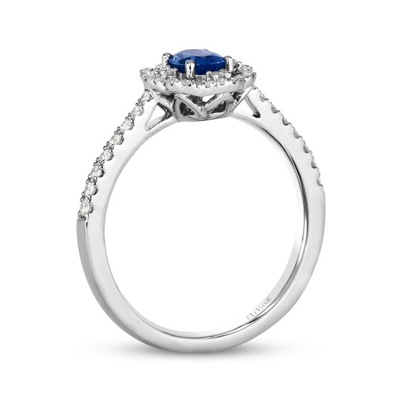 Le Vian® Oval Blueberry Sapphire™ and 0.25 CT. T.W. Vanilla Diamond® Flower Frame Ring in Platinum