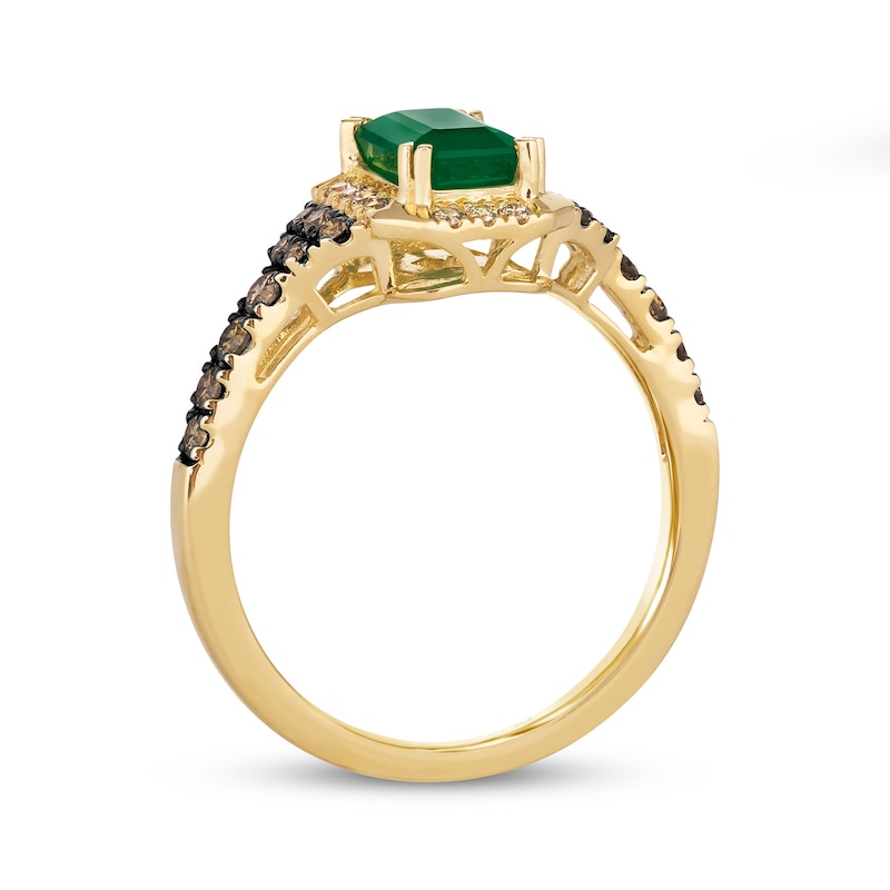 Main Image 4 of Le Vian® Emerald-Cut Costa Smeralda Emerald™ and 0.36 CT. T.W. Diamond Frame Ring in 14K Honey Gold™