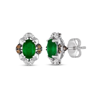 Le Vian® Oval Costa Smeralda Emeralds™ and 0.22 CT. T.W. Diamond Scallop Frame Stud Earrings in 14K Vanilla Gold®