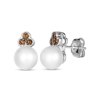 Le Vian® Freshwater Cultured Vanilla Pearl™ and 0.19 CT. T.W. Diamond Tri-Top Stud Earrings in 14K Vanilla Gold®