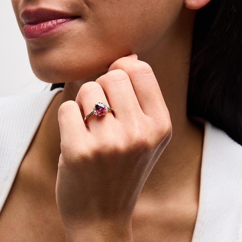 Le Vian® Oval Raspberry Rhodolite® Garnet and 0.12 CT. T.W. Diamond Collar Ring in 14K Strawberry Gold®