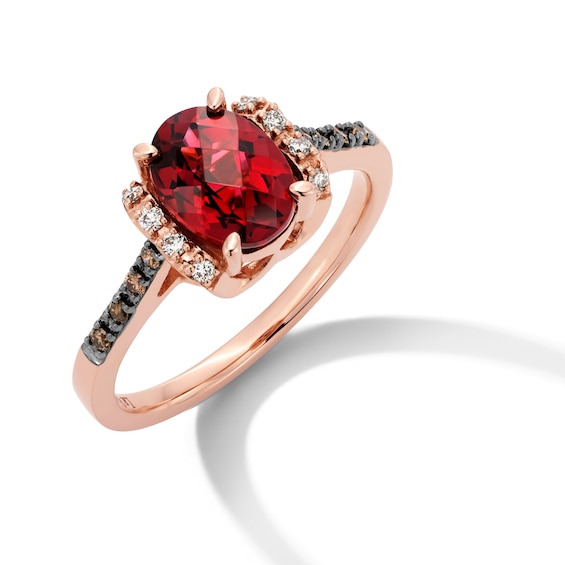 Le Vian® Oval Raspberry Rhodolite® Garnet and 0.12 CT. T.W. Diamond Collar Ring in 14K Strawberry Gold®