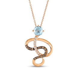 Le Vian® 6.0mm Sea Blue Aquamarine® and 0.24 CT. T.W. Diamond Swirl Pendant in 14K Strawberry Gold®