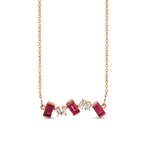 Le Vian® Baguette-Cut Raspberry Rhodolite® Garnet and 0.15 CT. T.W. Diamond Zigzag Necklace in 14K Strawberry Gold®