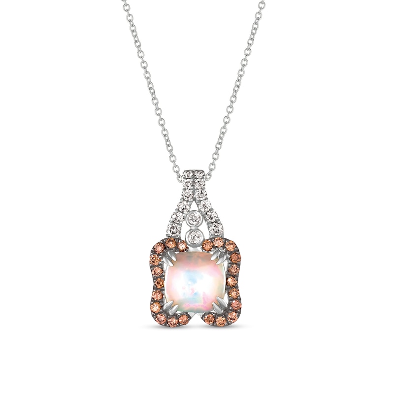 Main Image 1 of Le Vian® Cushion-Cut Neopolitan Opal™ and 0.34 CT. T.W. Diamond Frame Drop Pendant in 14K Vanilla Gold®