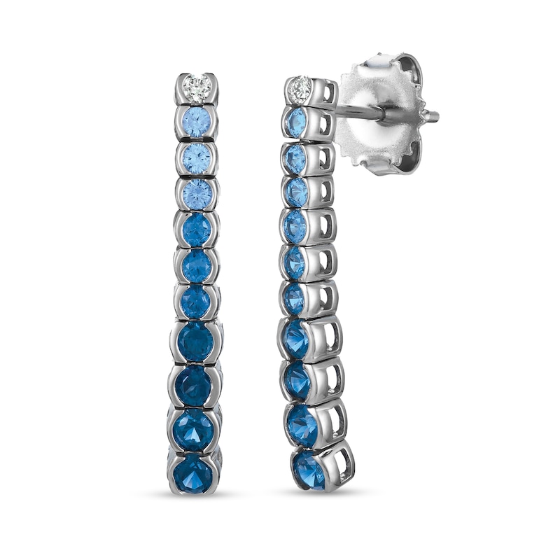 Main Image 1 of Le Vian® Denim Ombré® Sapphire and 0.04 CT. T.W. Vanilla Diamond® Linear Drop Earrings in 14K Vanilla Gold®