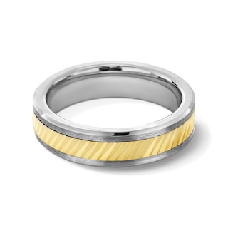 Men's 6.0mm Diamond-Cut Wedding Band in Tungsten and 14K Gold - Size 10