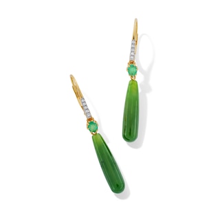 Jade and Emerald with 0.05 CT. T.W. Diamond Teardrop Earrings in 18K Gold