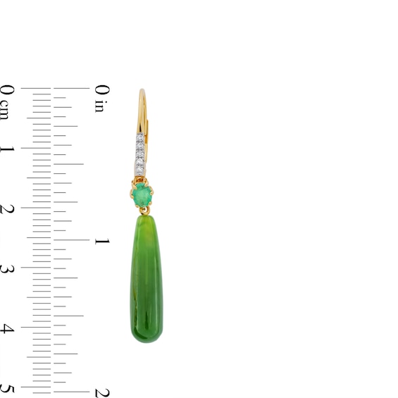 Jade and Emerald with 0.05 CT. T.W. Diamond Teardrop Earrings in 18K Gold