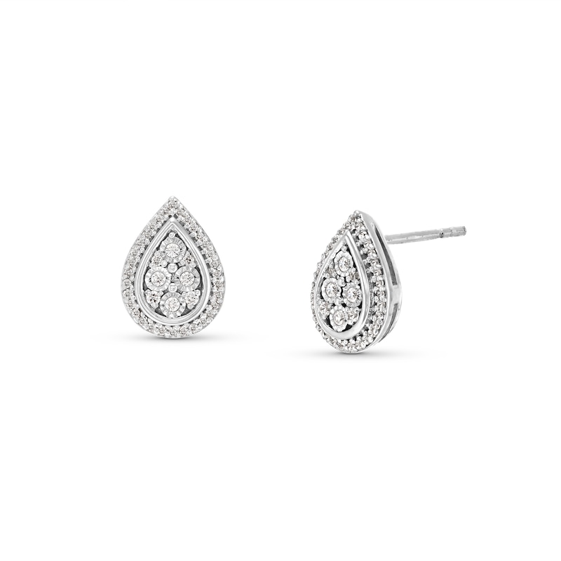 0.15 CT. T.W. Pear-Shaped Multi-Diamond Frame Stud Earrings in Sterling Silver