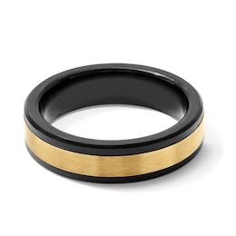 Men's 6.0mm Wedding Band in Tungsten with Black Ion Plate and 14K Gold - Size 10