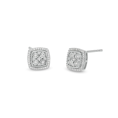 0.15 CT. T.W. Cushion-Shaped Multi-Diamond Frame Stud Earrings in Sterling Silver