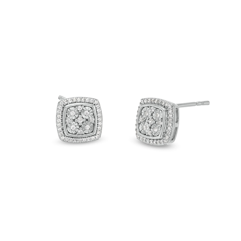 0.15 CT. T.W. Cushion-Shaped Multi-Diamond Frame Stud Earrings in Sterling Silver